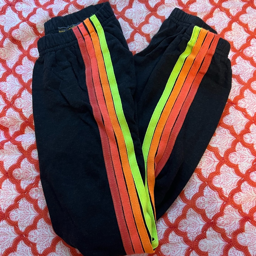 aviator nation black/neon 4 stripe sweatpants